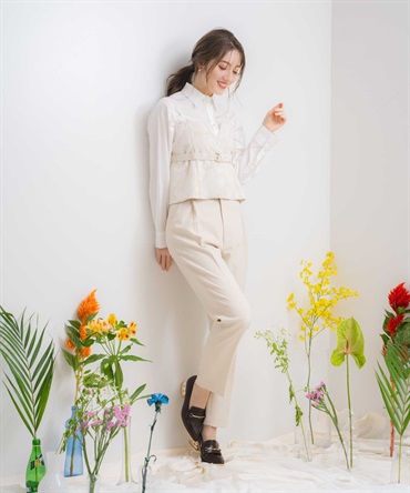 コルセット付ストレートパンツ(82ベージュ-Ｓ)