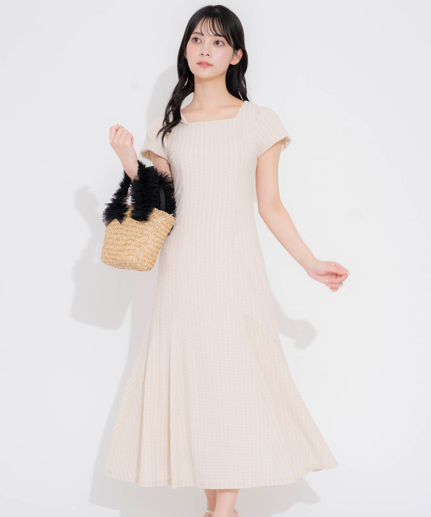 【WEB限定カラーあり】スクエアネックカットワンピース(95ミックス２-フリー)