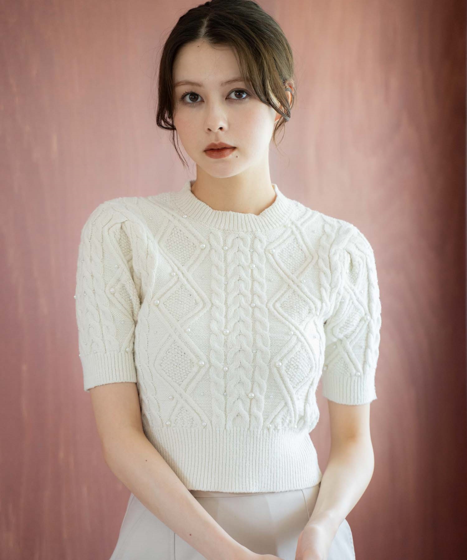 ケーブルパールニット(01オフホワイト-フリー)