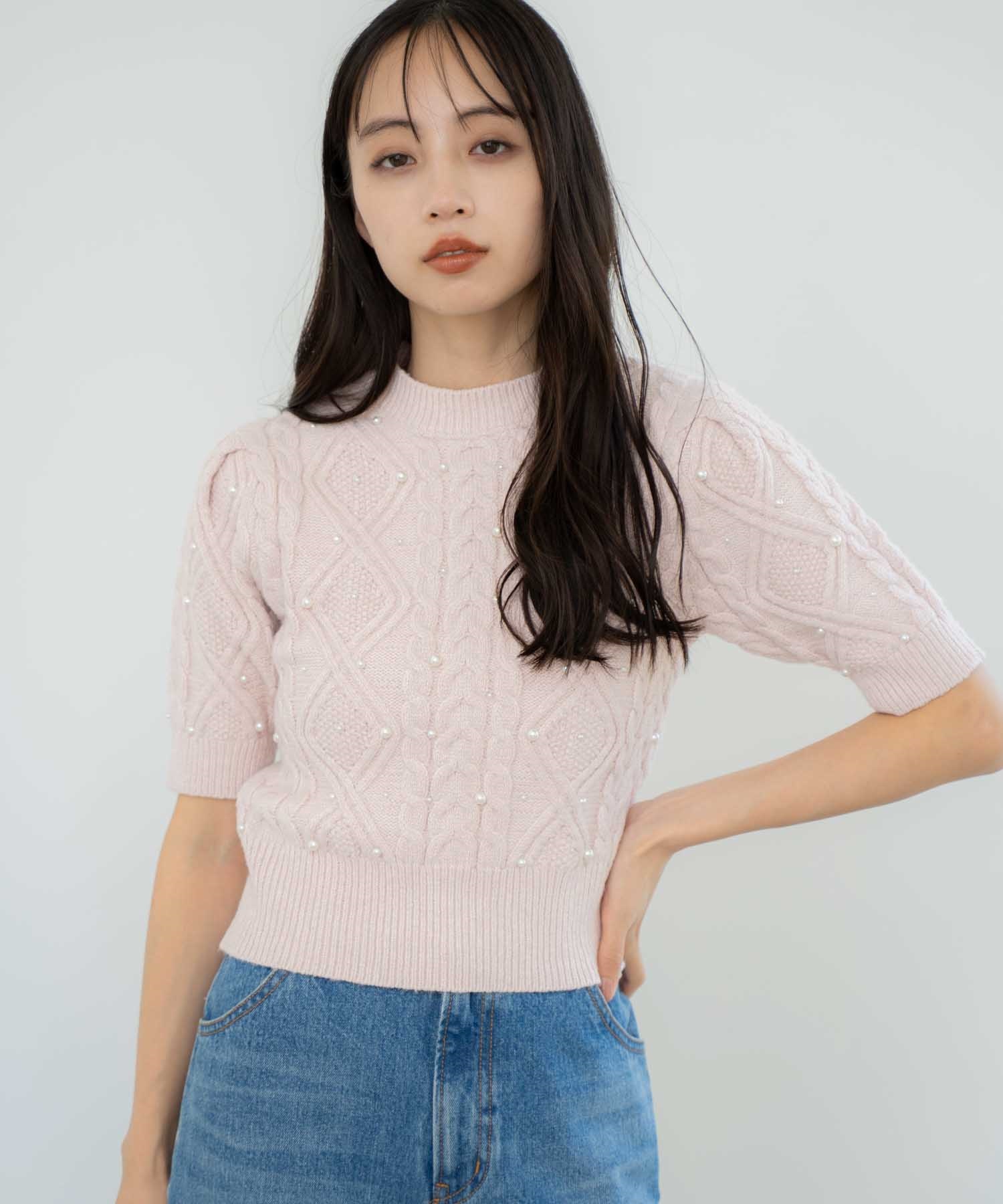 ケーブルパールニット