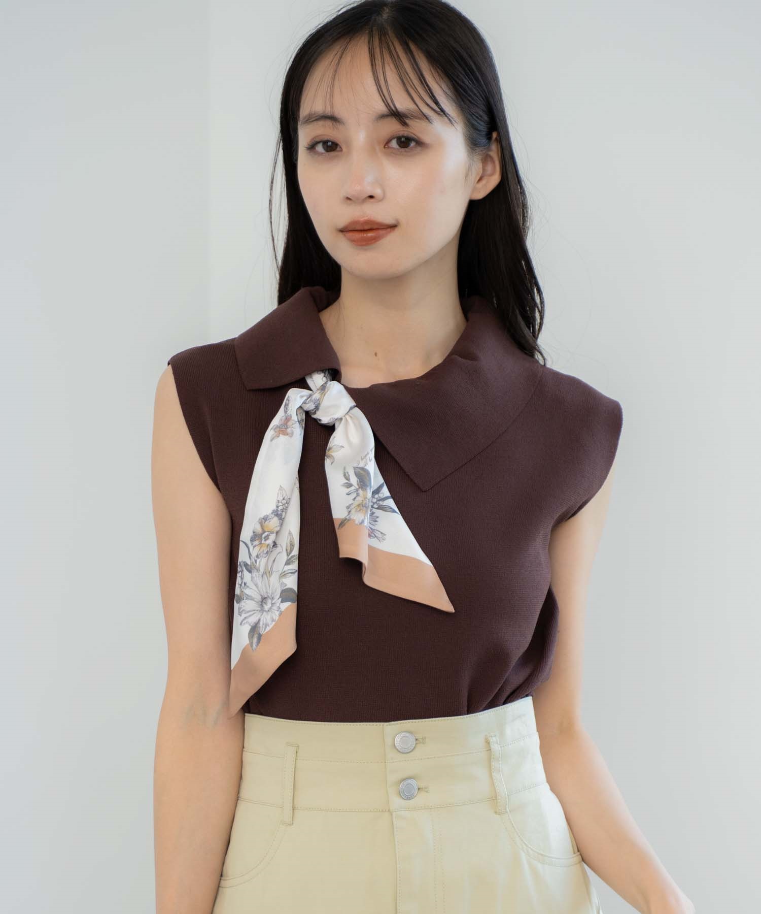 スカーフ付きアシメカラーニット(81チャ-フリー)