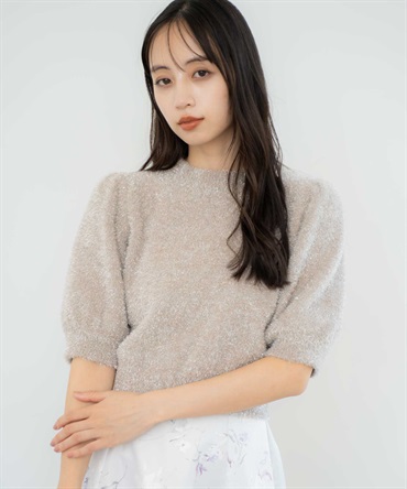 【販路限定カラーあり】ラメシャギーニット(82ベージュ-フリー)