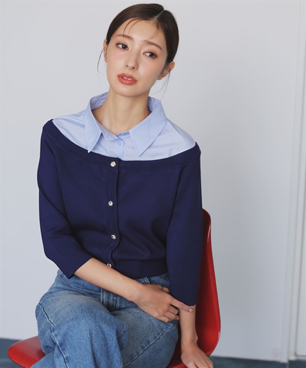 【WEB限定カラーあり】シャツレイヤードライクニット