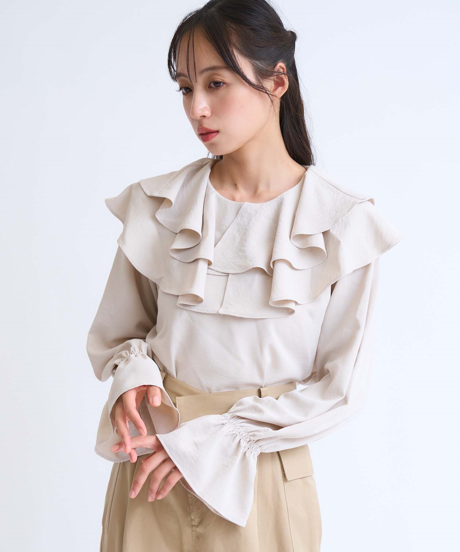 フリルカラーブラウス(11グレー-フリー)