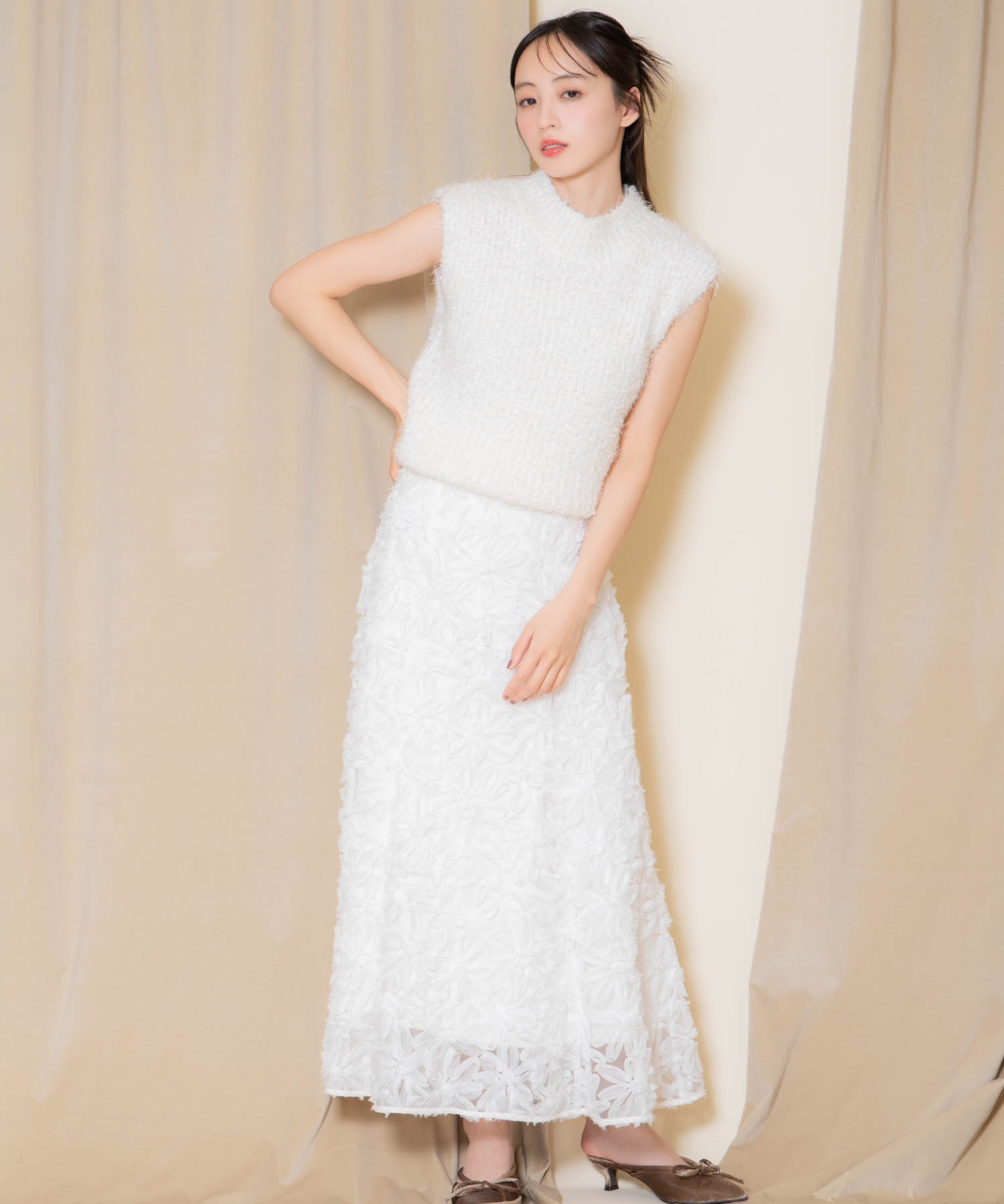 フラワージャガードスカート(01オフホワイト-Ｓ)