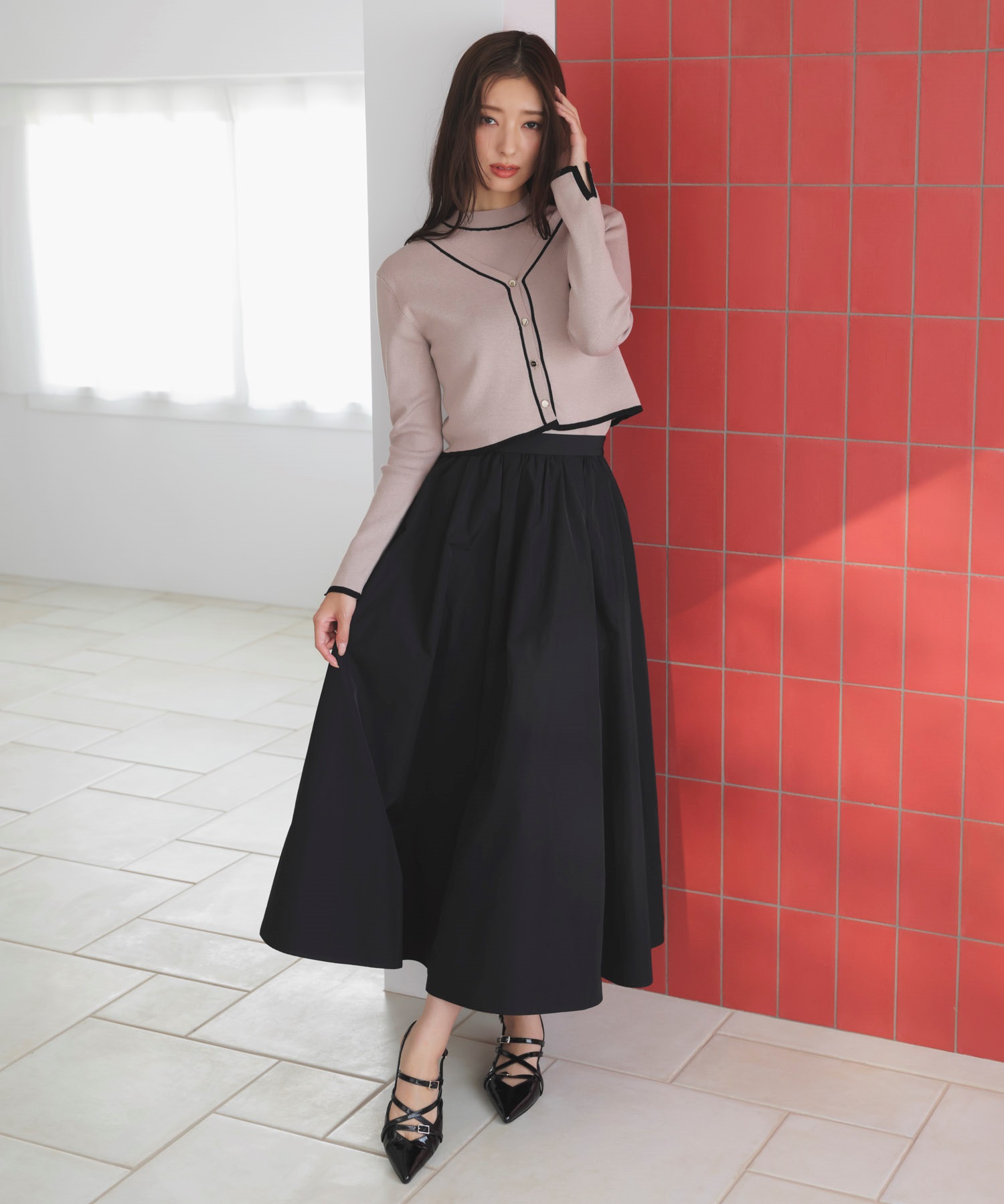 タックギャザーボリュームスカート(00ブラック-Ｓ)