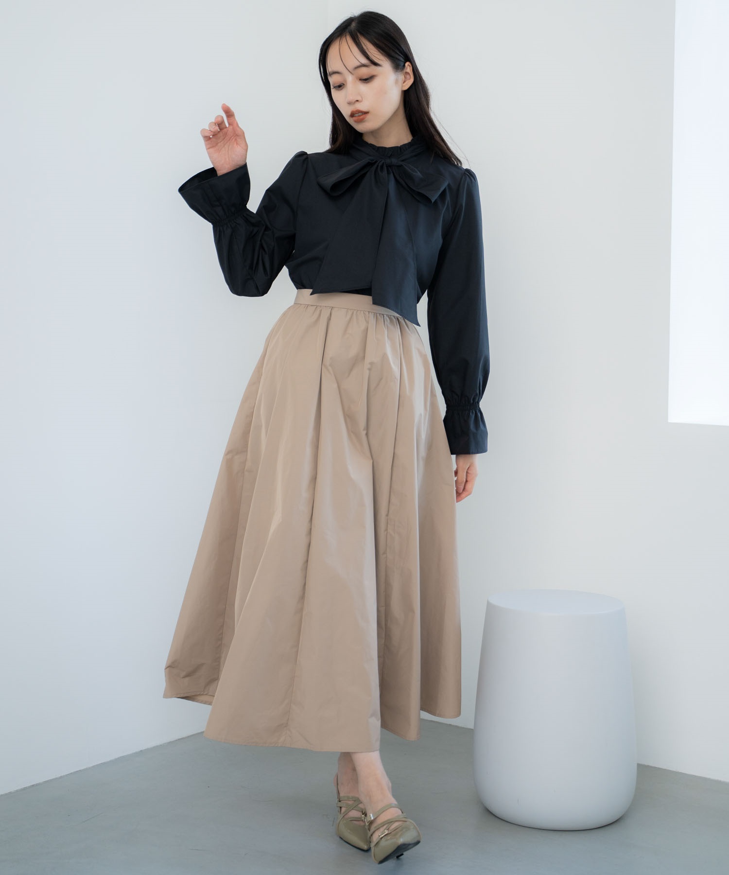 タックギャザーボリュームスカート(82ベージュ-Ｓ)