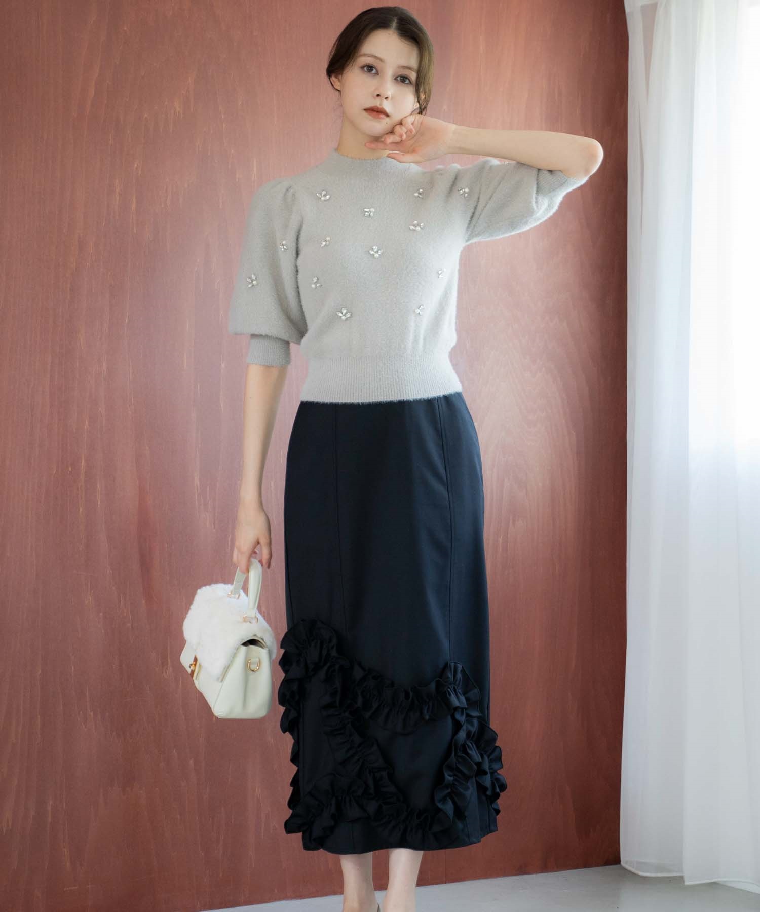 モチーフフリルタイトスカート(00ブラック-Ｓ)