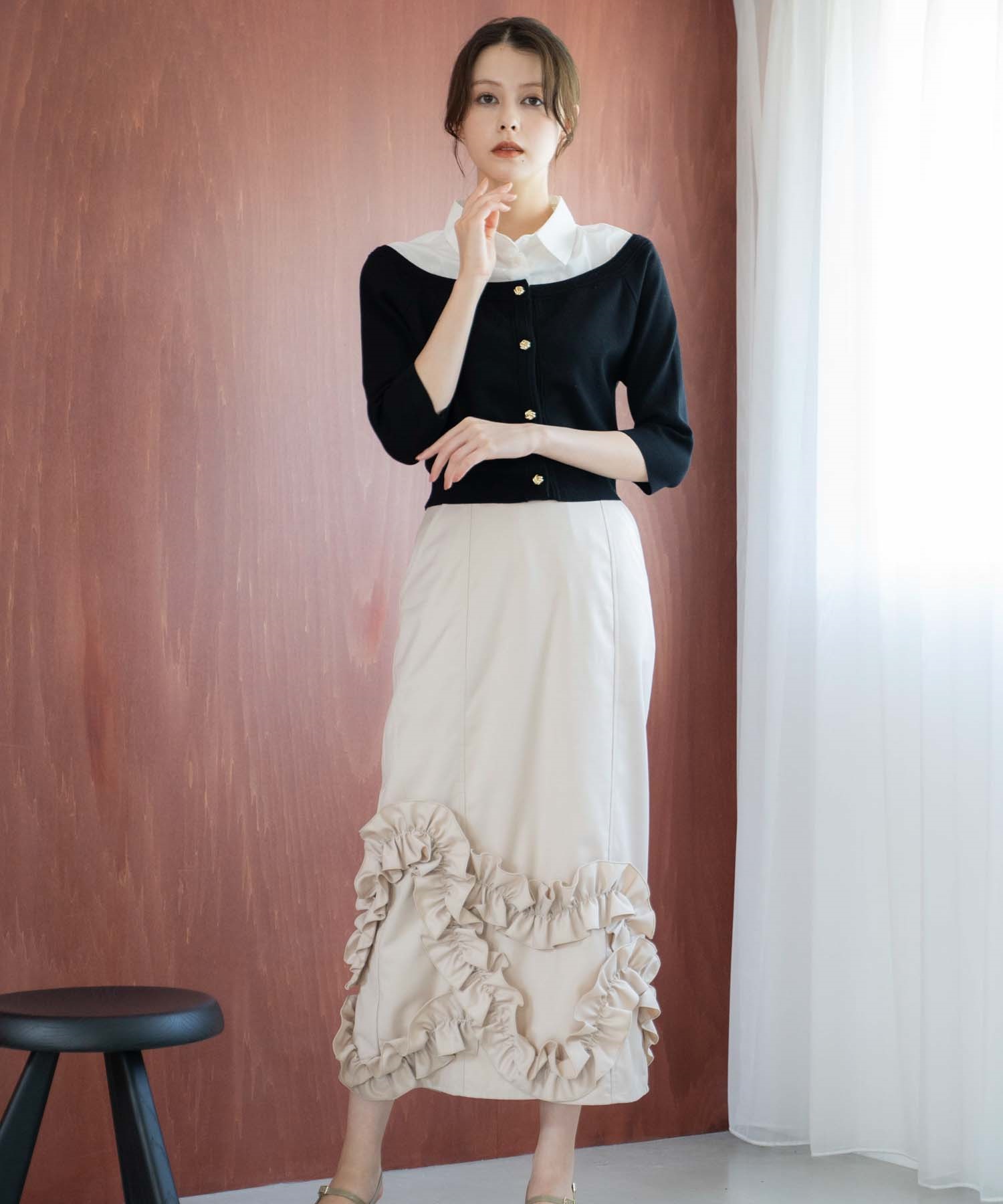 モチーフフリルタイトスカート(82ベージュ-Ｓ)