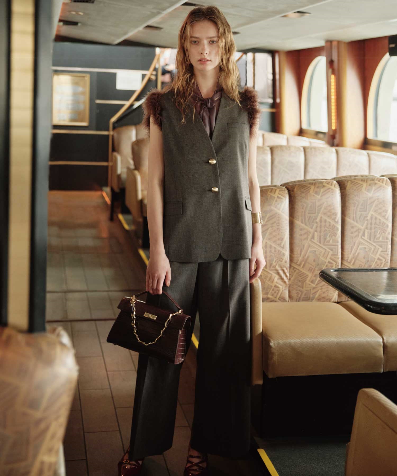 サテンリボンチェックワイドパンツ(81チャ-Ｓ)