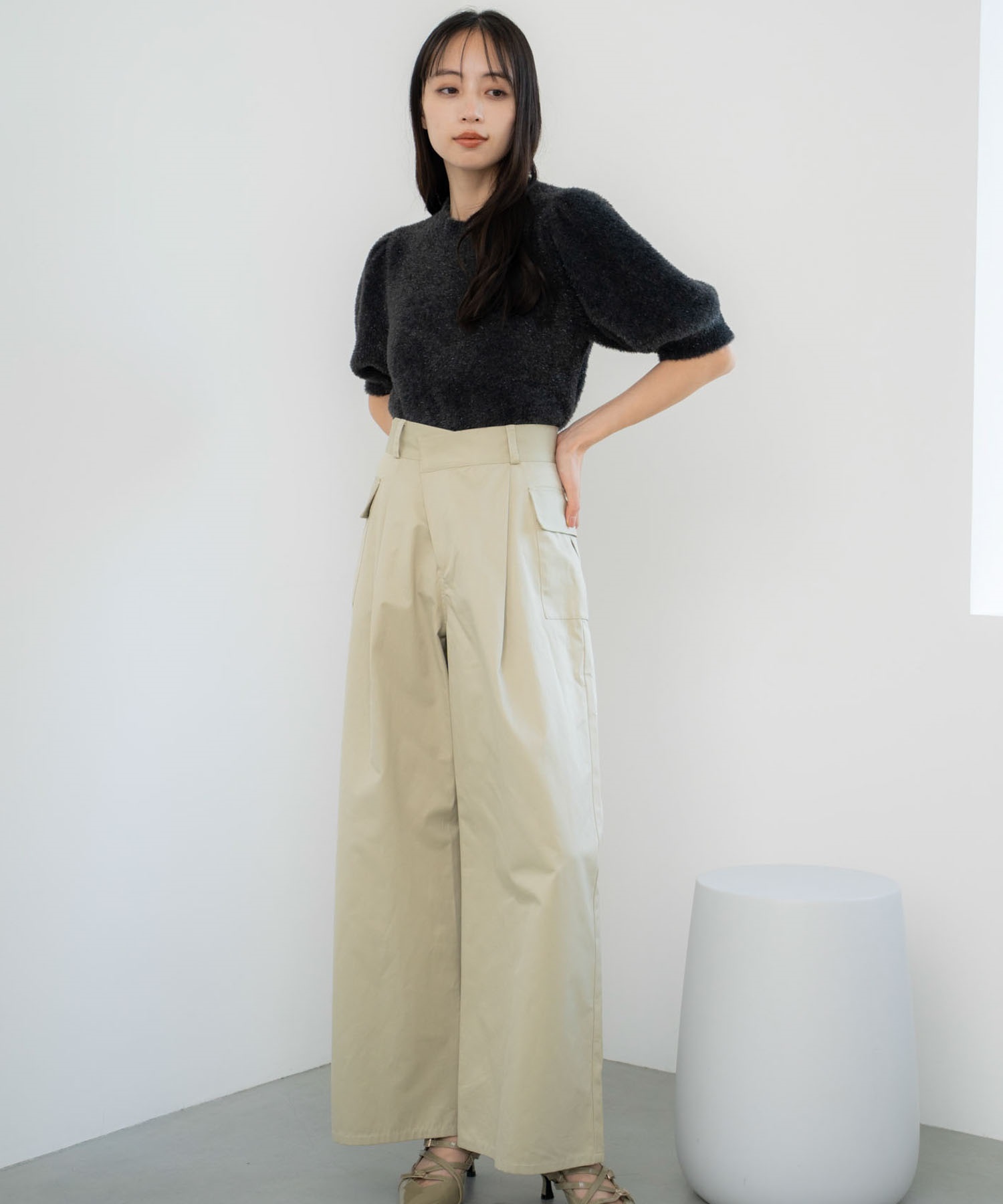 ワイドチノパンツ(63カーキ-Ｓ)