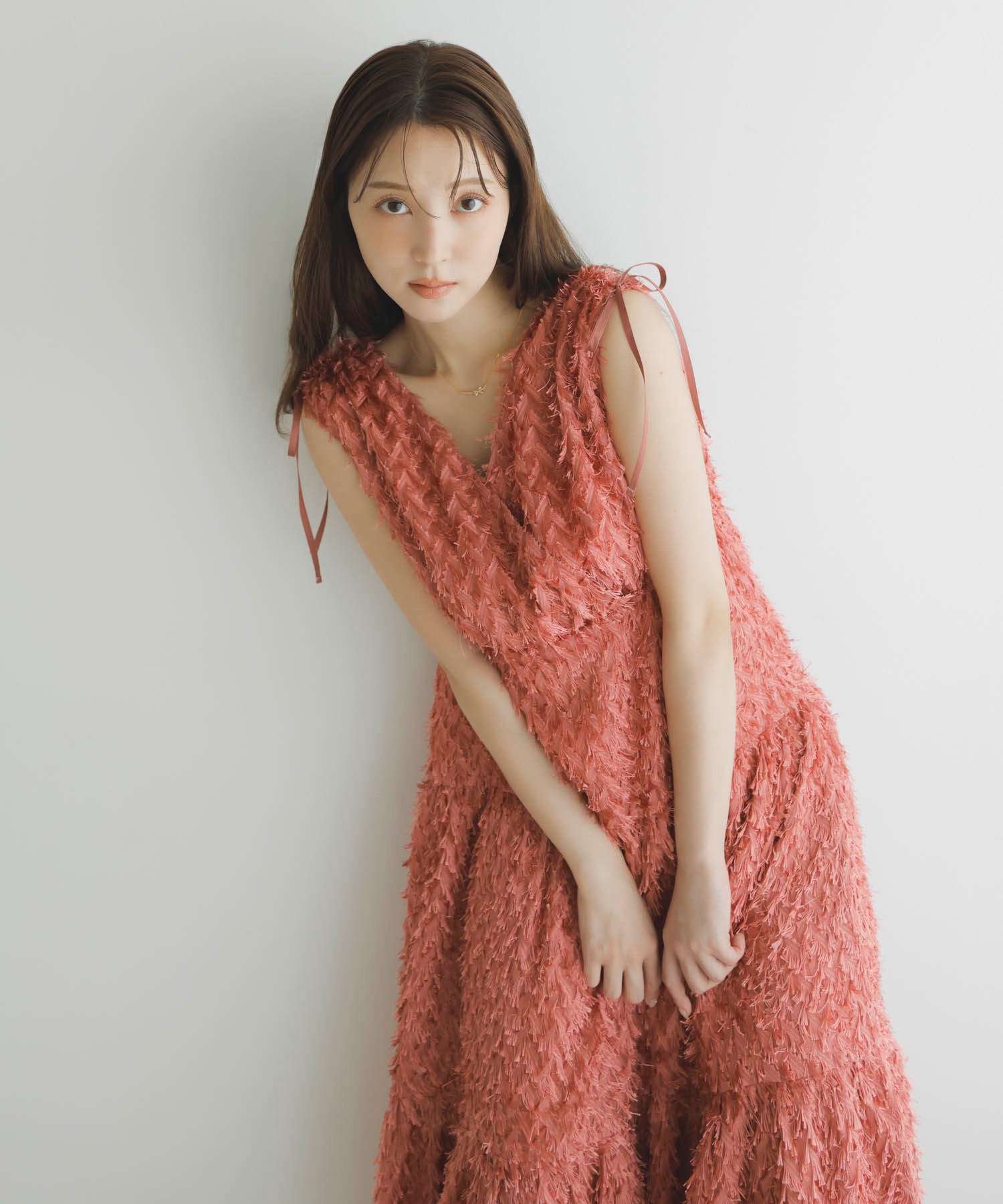 【予約】ジャガードカシュクールワンピース(34コーラル-フリー-8月下旬ごろのお届け)