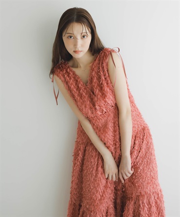 【予約】ジャガードカシュクールワンピース(34コーラル-フリー-8月下旬ごろのお届け)