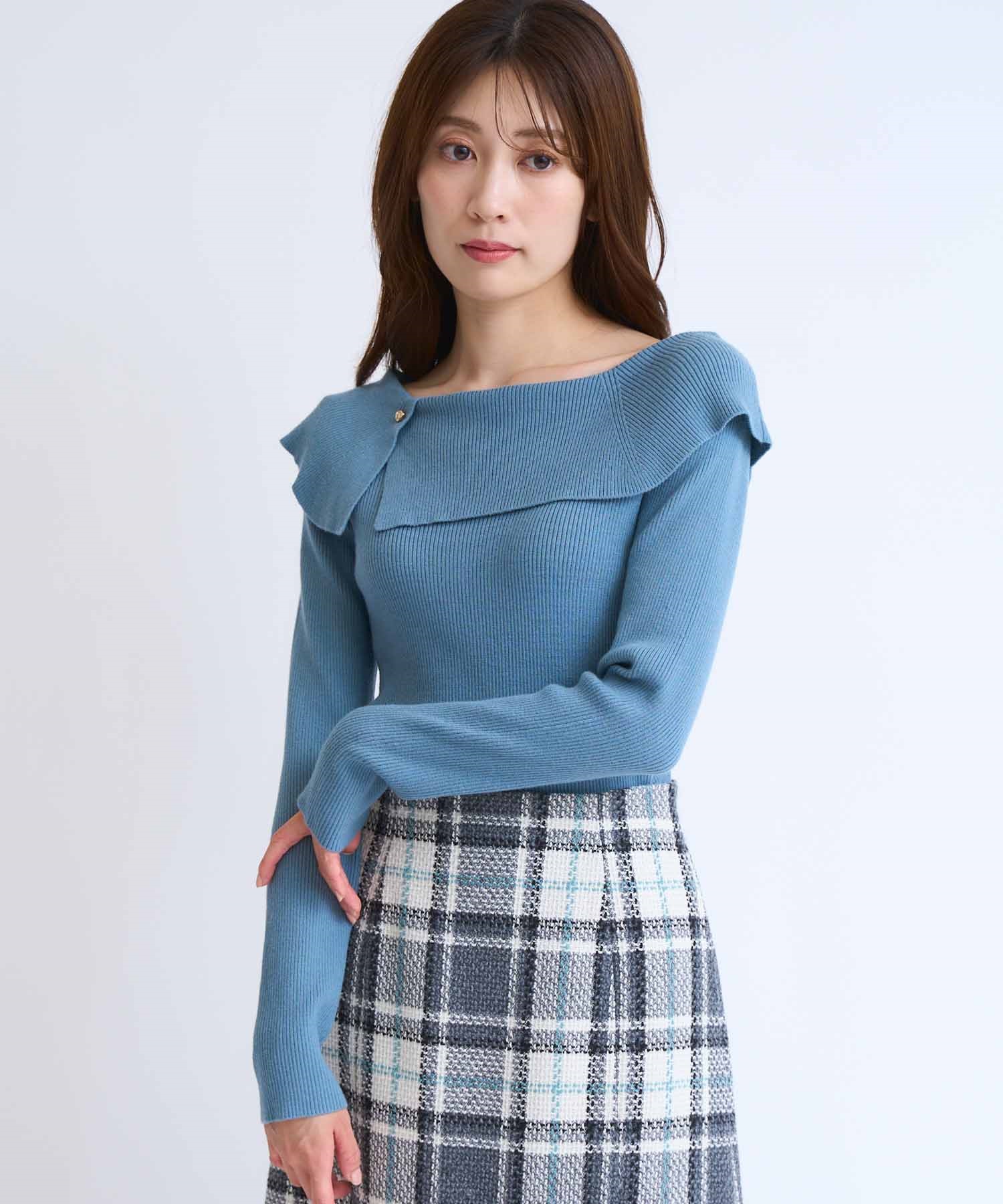 アシメケープニット(71ブルー-フリー)