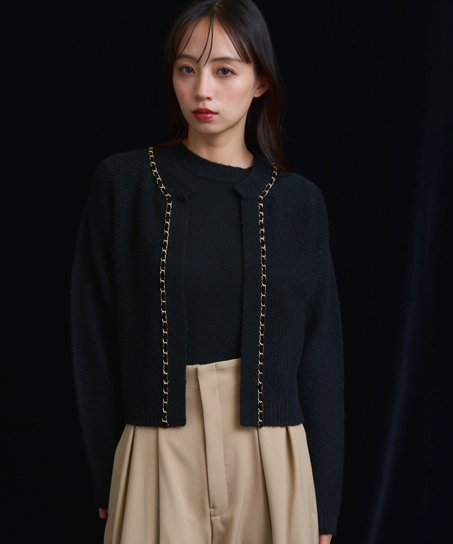 【販路限定カラーあり】チェーンブレードニットアンサンブル(00ブラック-フリー)