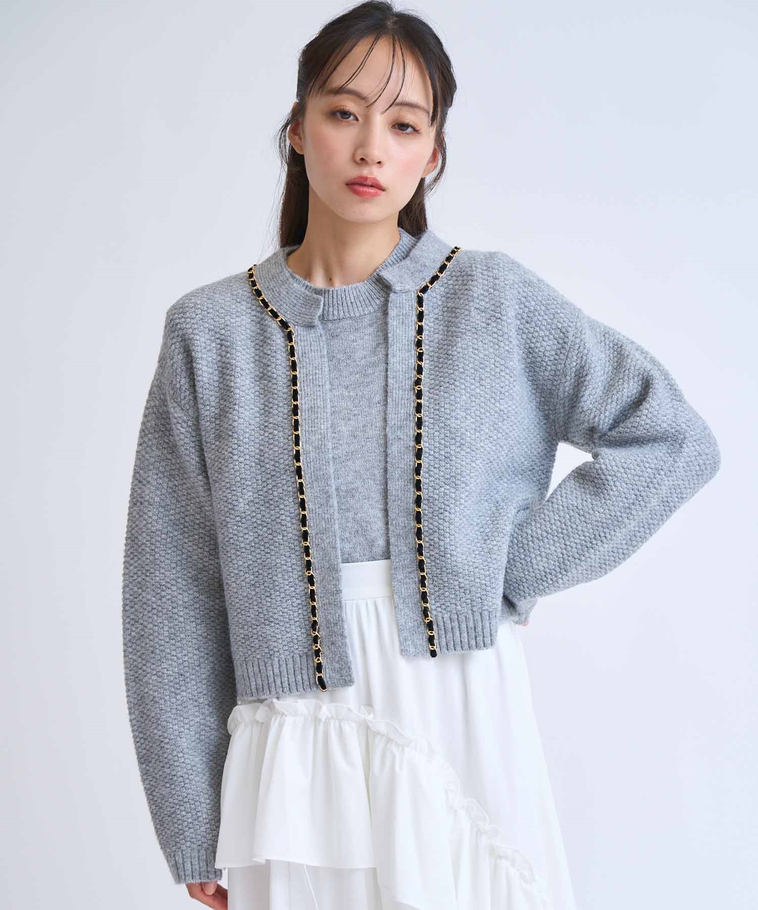 【販路限定カラーあり】チェーンブレードニットアンサンブル(11グレー-フリー)
