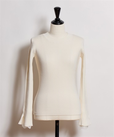 レーススリーブリブニット(01オフホワイト-フリー)