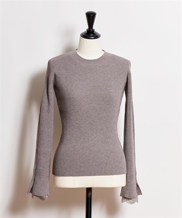 レーススリーブリブニット(85モカ-フリー)