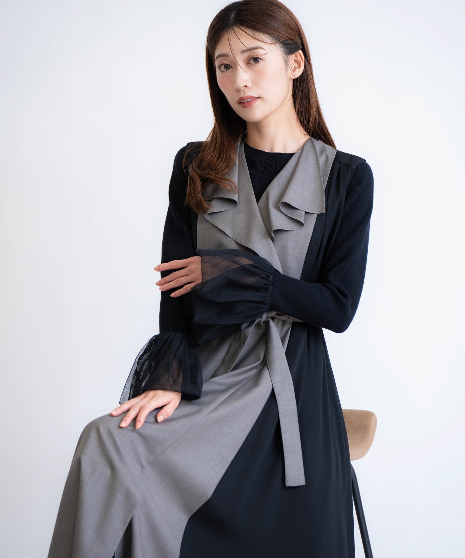 チュールスリーブニット(00ブラック-フリー)