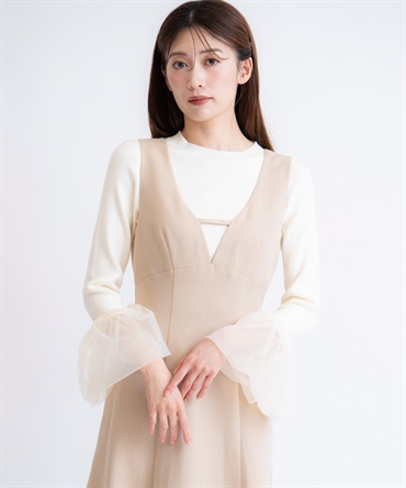 チュールスリーブニット(01オフホワイト-フリー)