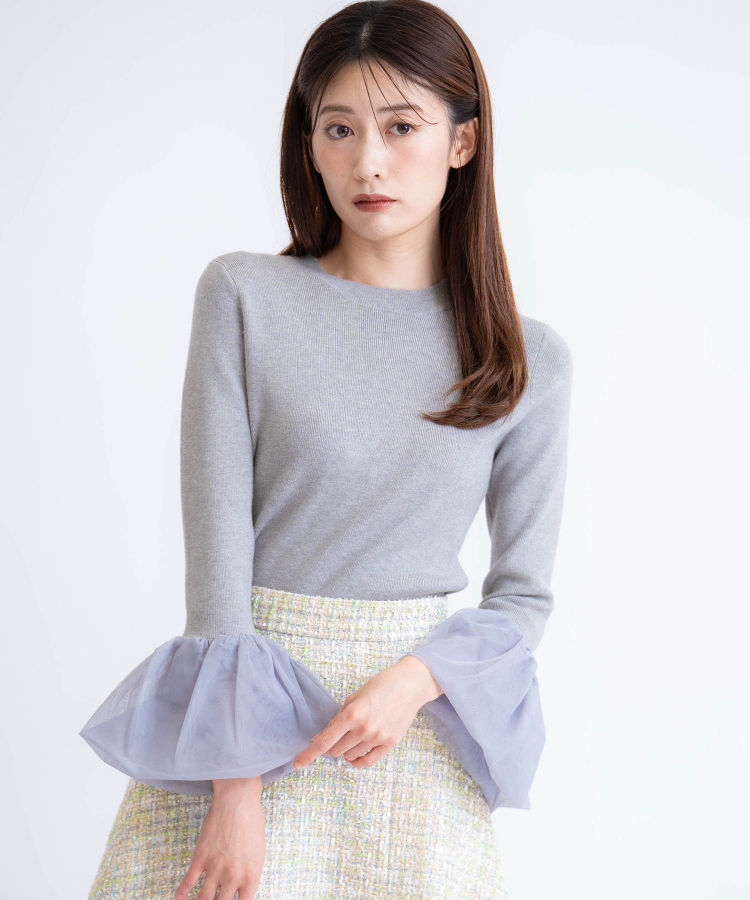 チュールスリーブニット(11グレー-フリー)