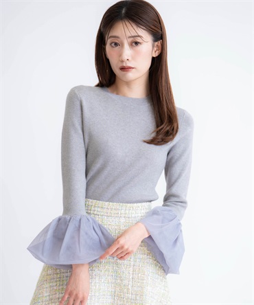 チュールスリーブニット(11グレー-フリー)