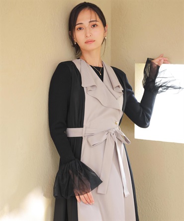 チュールスリーブニット