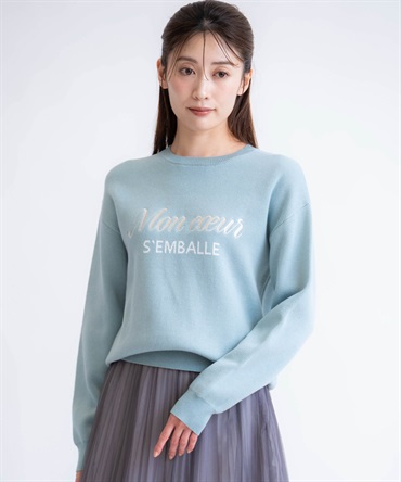 ジャカードロゴ刺繍ニット(62ライトグリーン-フリー)