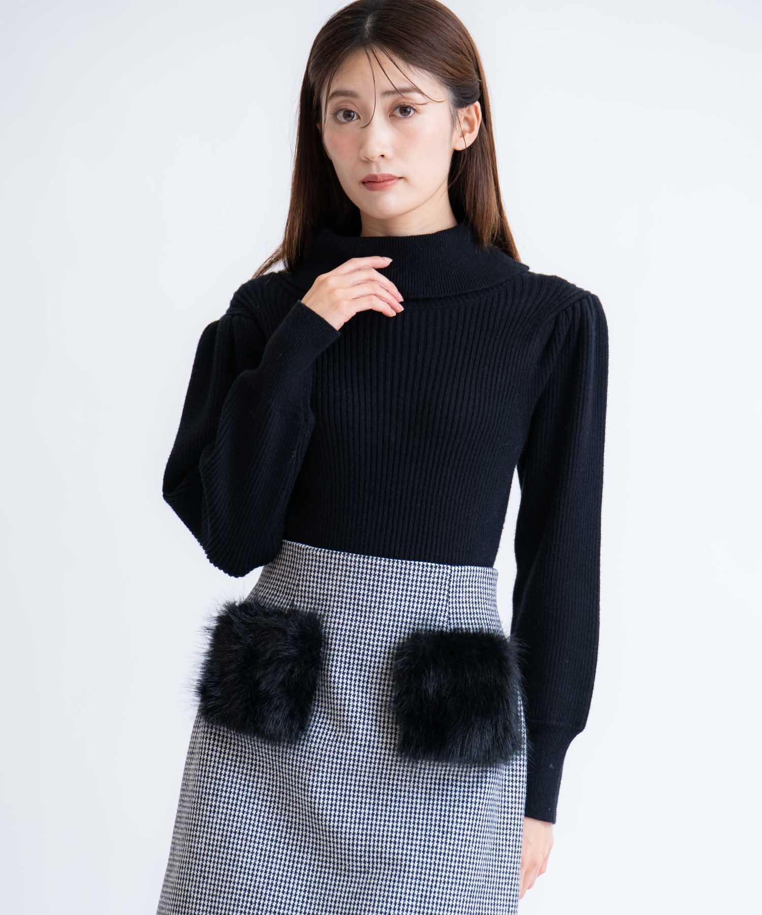 タートルネックリブニット(00ブラック-フリー)
