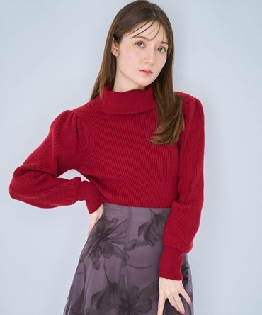 タートルネックリブニット(30レッド-フリー)