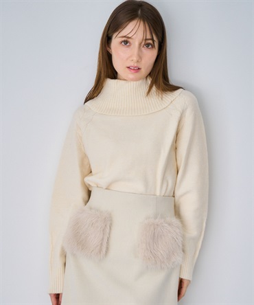 ケーブルデザインタートルニット(01オフホワイト-フリー)