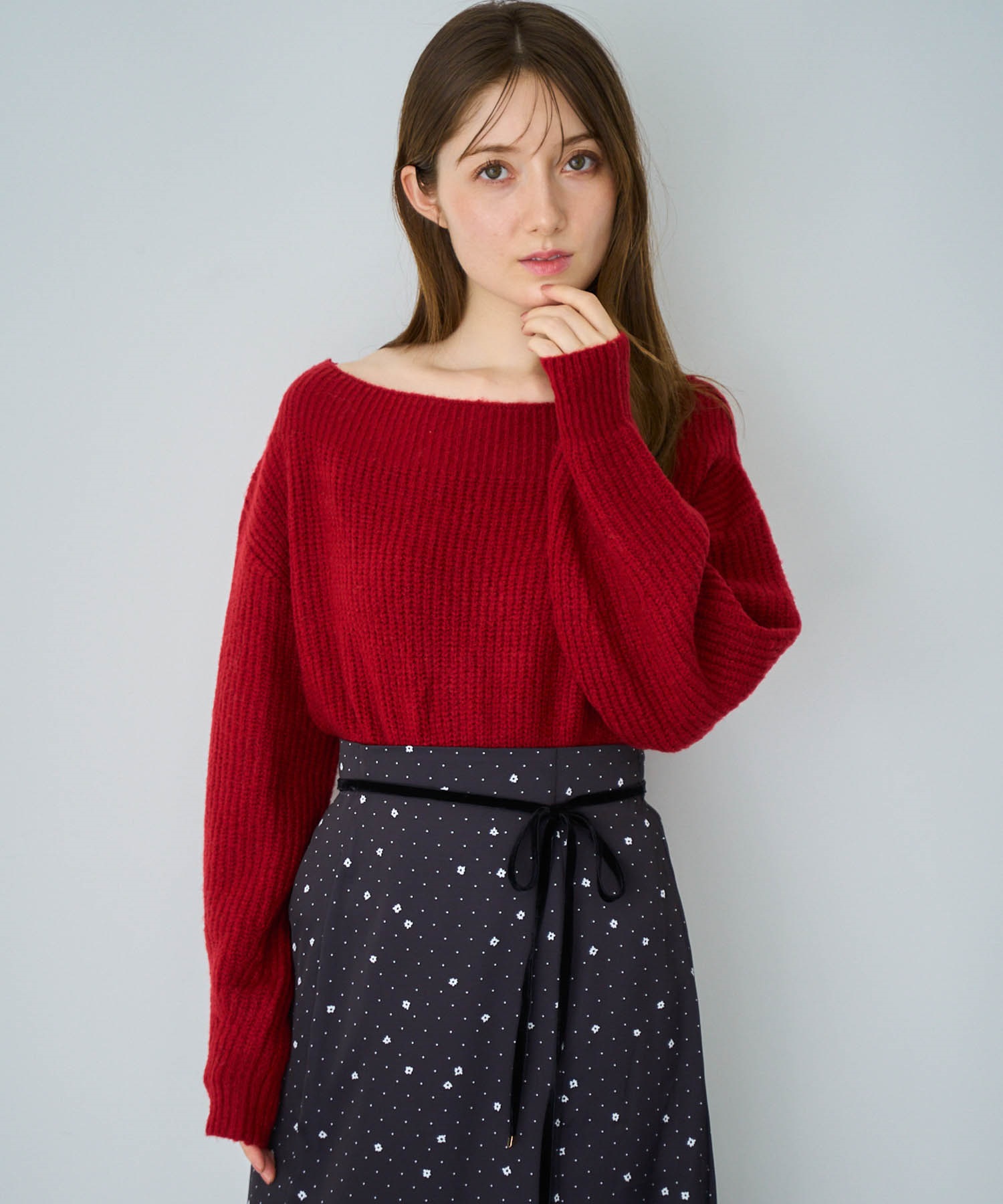 ２ＷＡＹオフショルニット(30レッド-フリー)