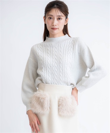 スパンコールラメケーブルニット(12ライトグレー-フリー)