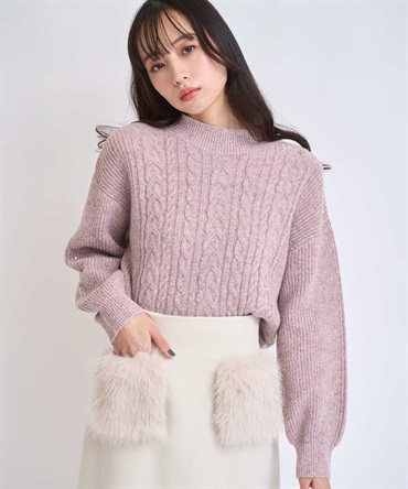 スパンコールラメケーブルニット(32ピンク-フリー)