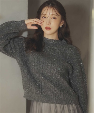 スパンコールラメケーブルニット