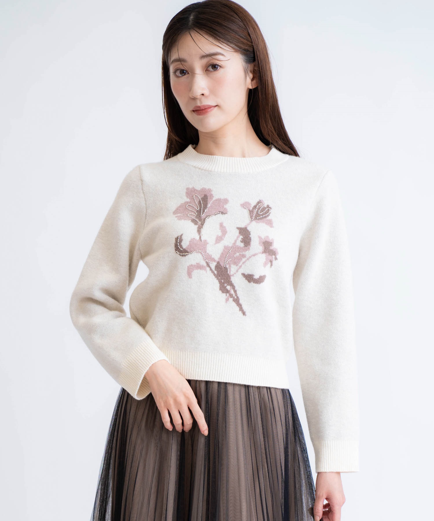 ビーズジャガードニット(01オフホワイト-フリー)