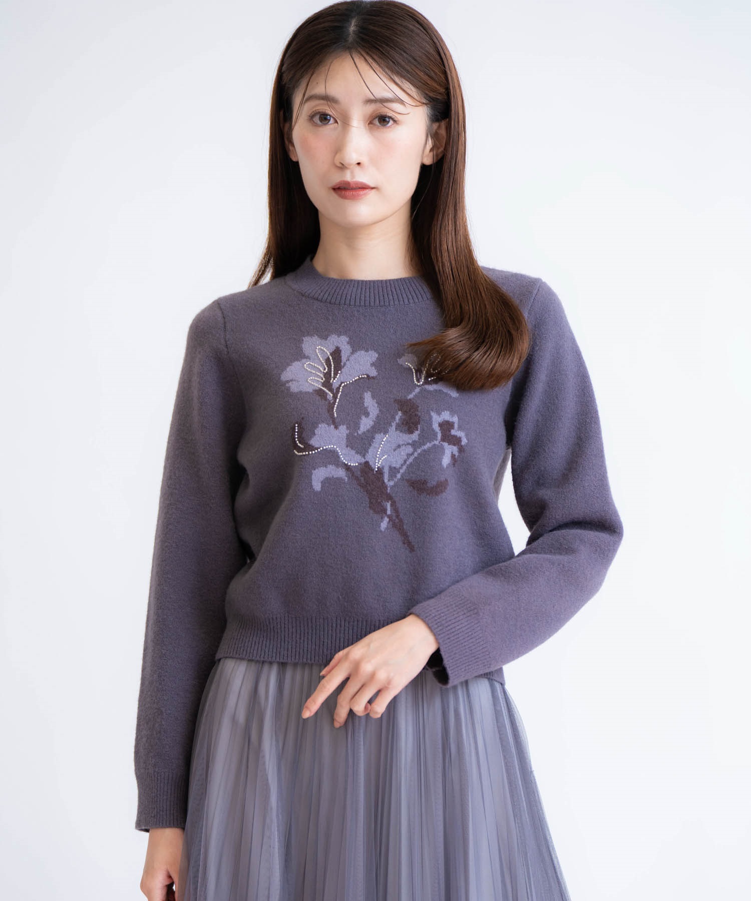 ビーズジャガードニット(10チャコールグレー-フリー)