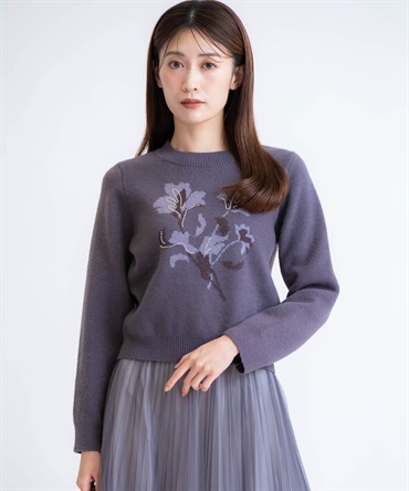 ビーズジャガードニット(10チャコールグレー-フリー)