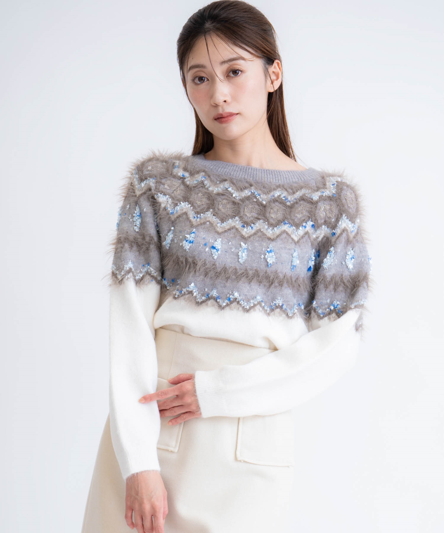 ノルディック柄ニット(01オフホワイト-フリー)