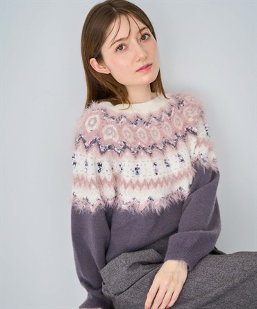 ノルディック柄ニット(10チャコールグレー-フリー)