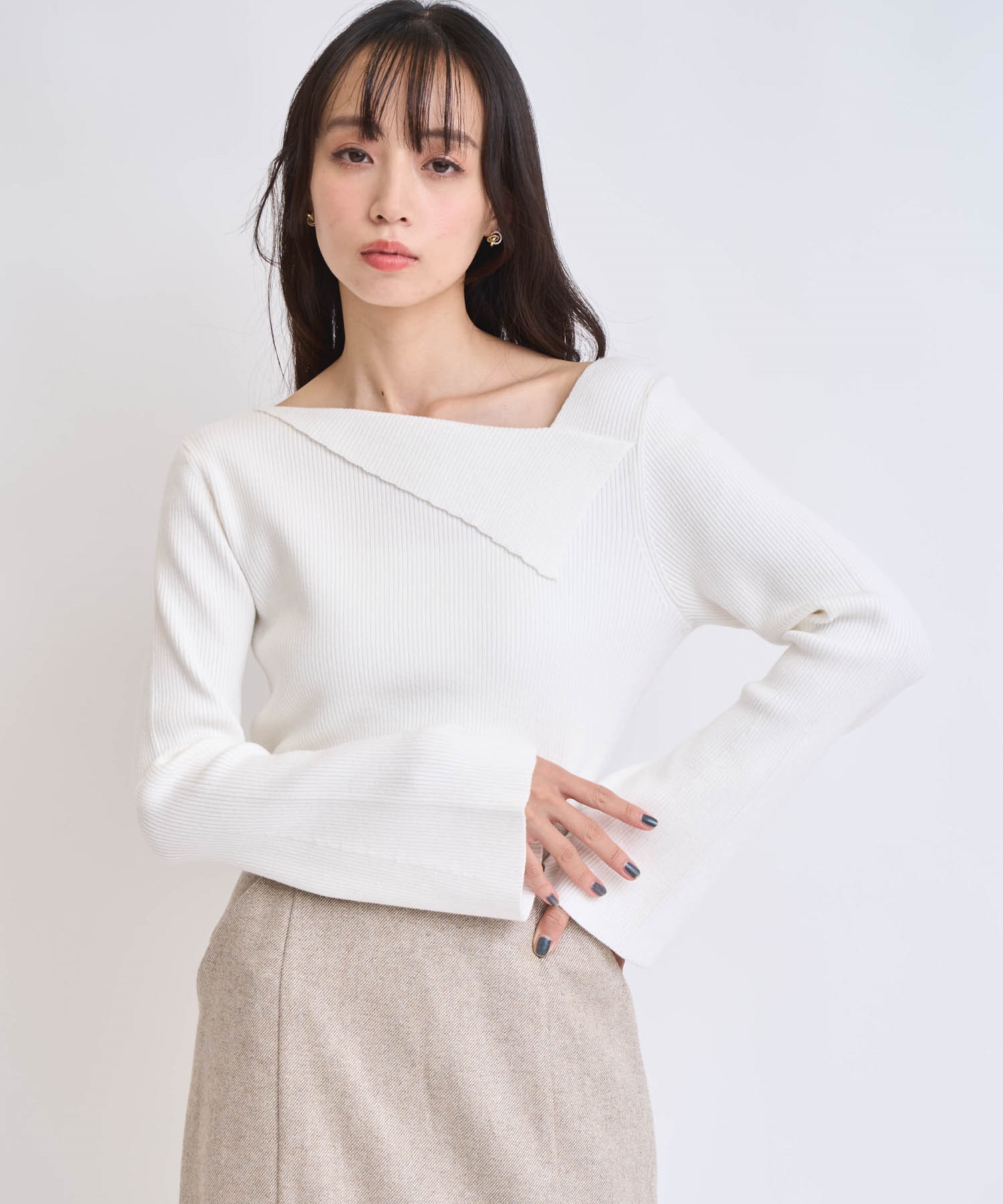 ベルスリーブリブニット(01オフホワイト-フリー)