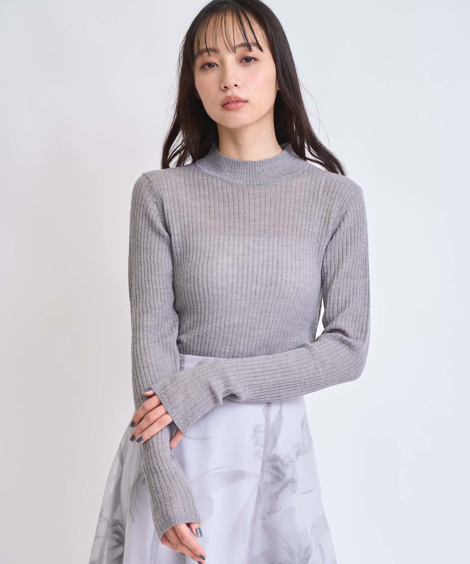 モヘア混シアーリブニット(11グレー-フリー)