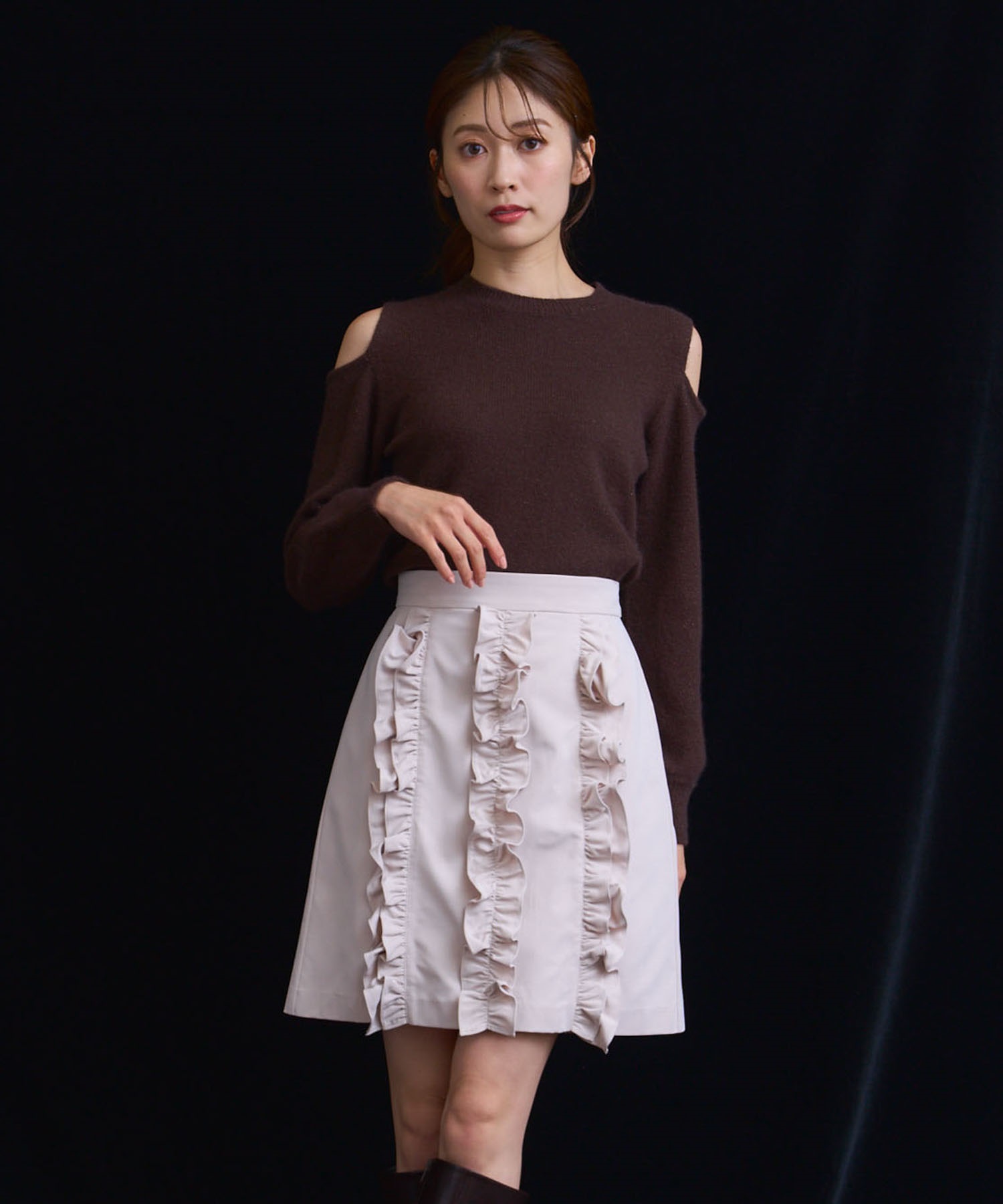 フリルデザインミニスカート(82ベージュ-Ｓ)