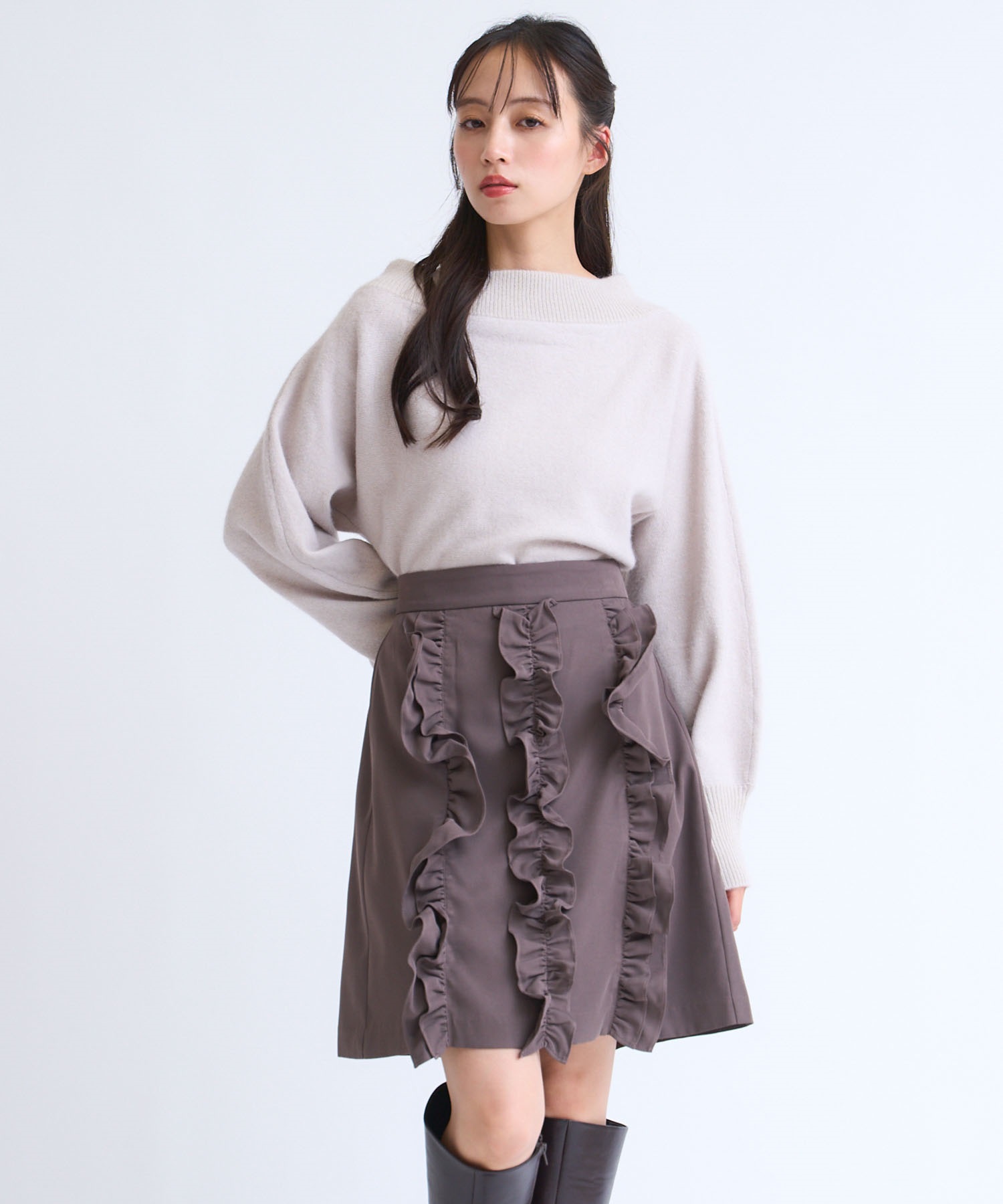 フリルデザインミニスカート(85モカ-Ｓ)