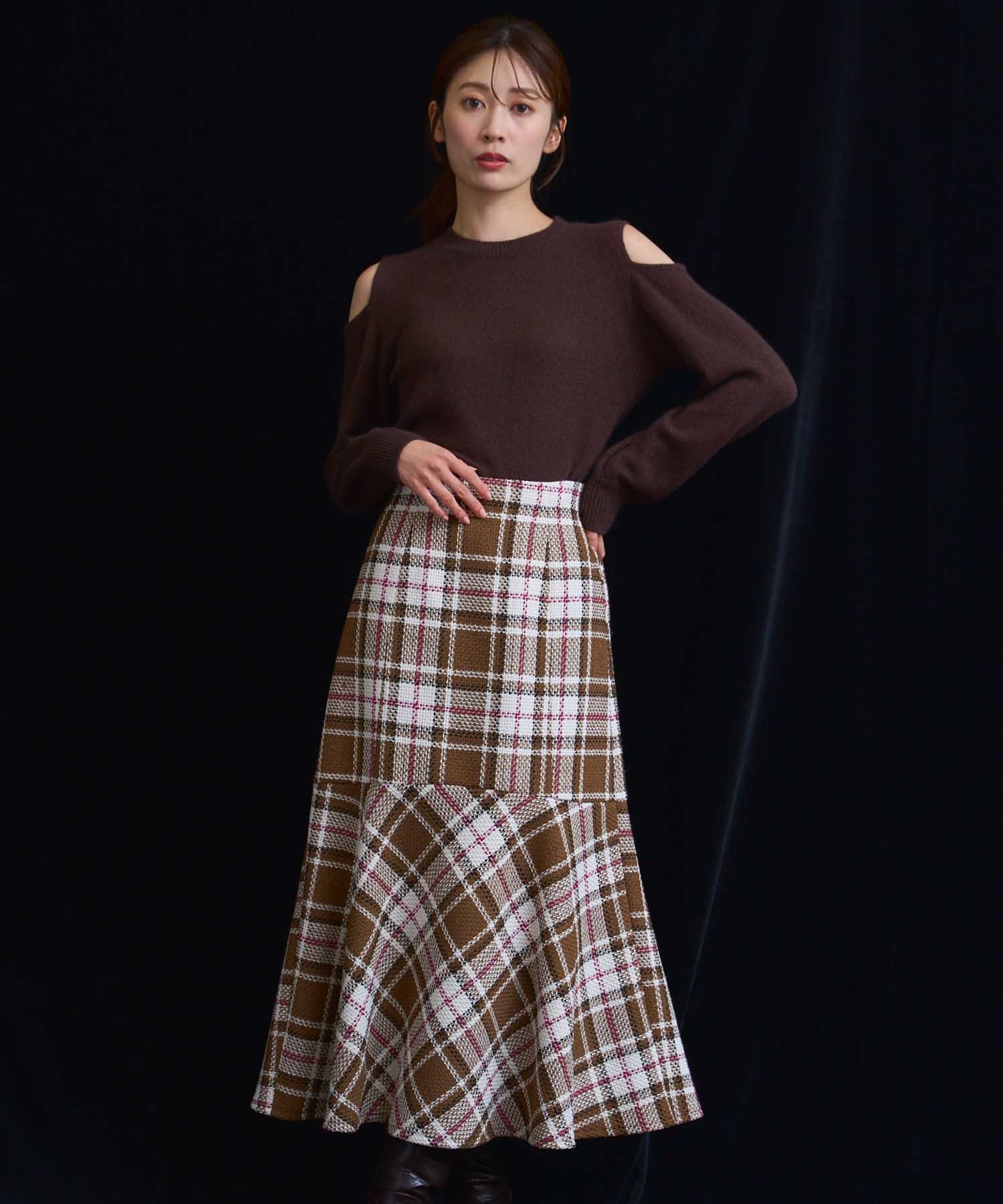 チェックマーメイドスカート(83キャメル-Ｓ)