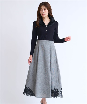 【予約】カットワーク刺繍ツイードスカート(00ブラック-Ｓ-10月下旬ごろのお届け)