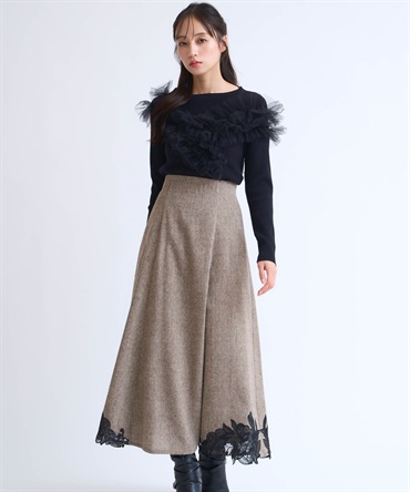 【予約】カットワーク刺繍ツイードスカート(81チャ-Ｓ-10月下旬ごろのお届け)