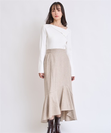 ウールラメマーメイドスカート(82ベージュ-Ｍ)