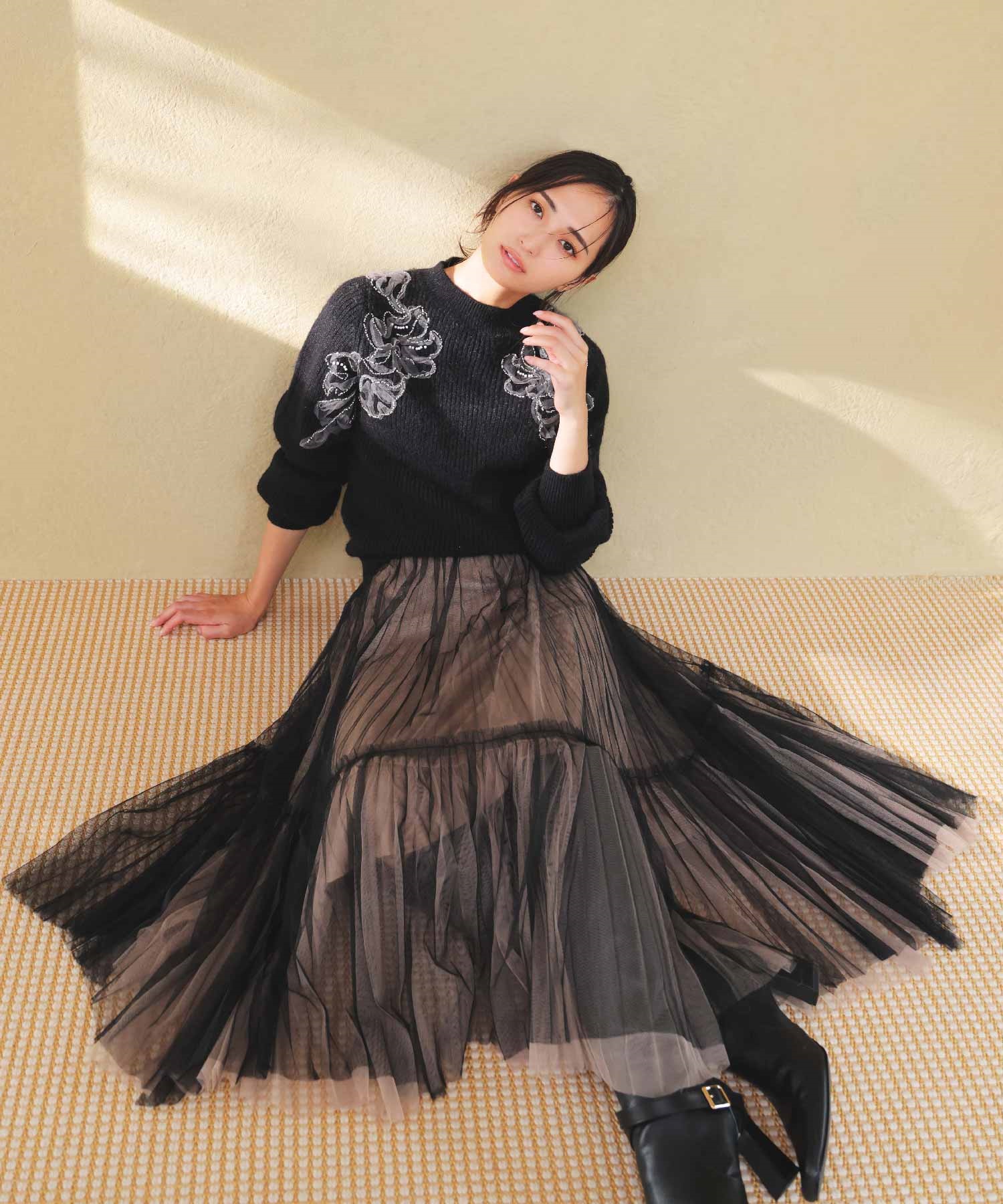 グラデイレヘムチュールスカート(00ブラック-フリー)