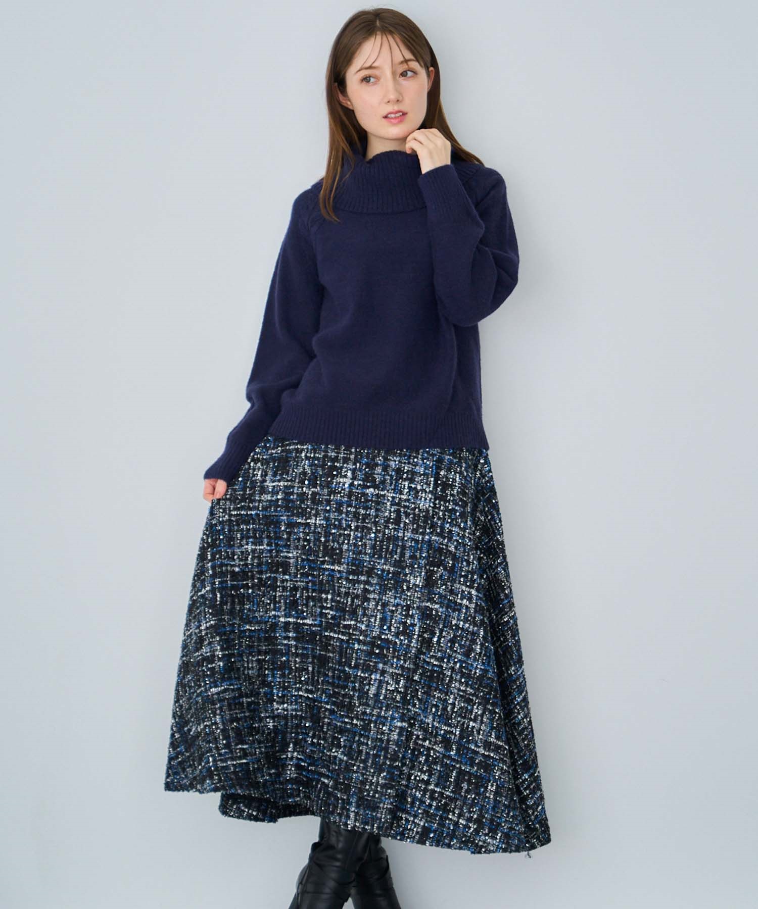 ツイードラップスカート(70ネイビー-Ｓ)